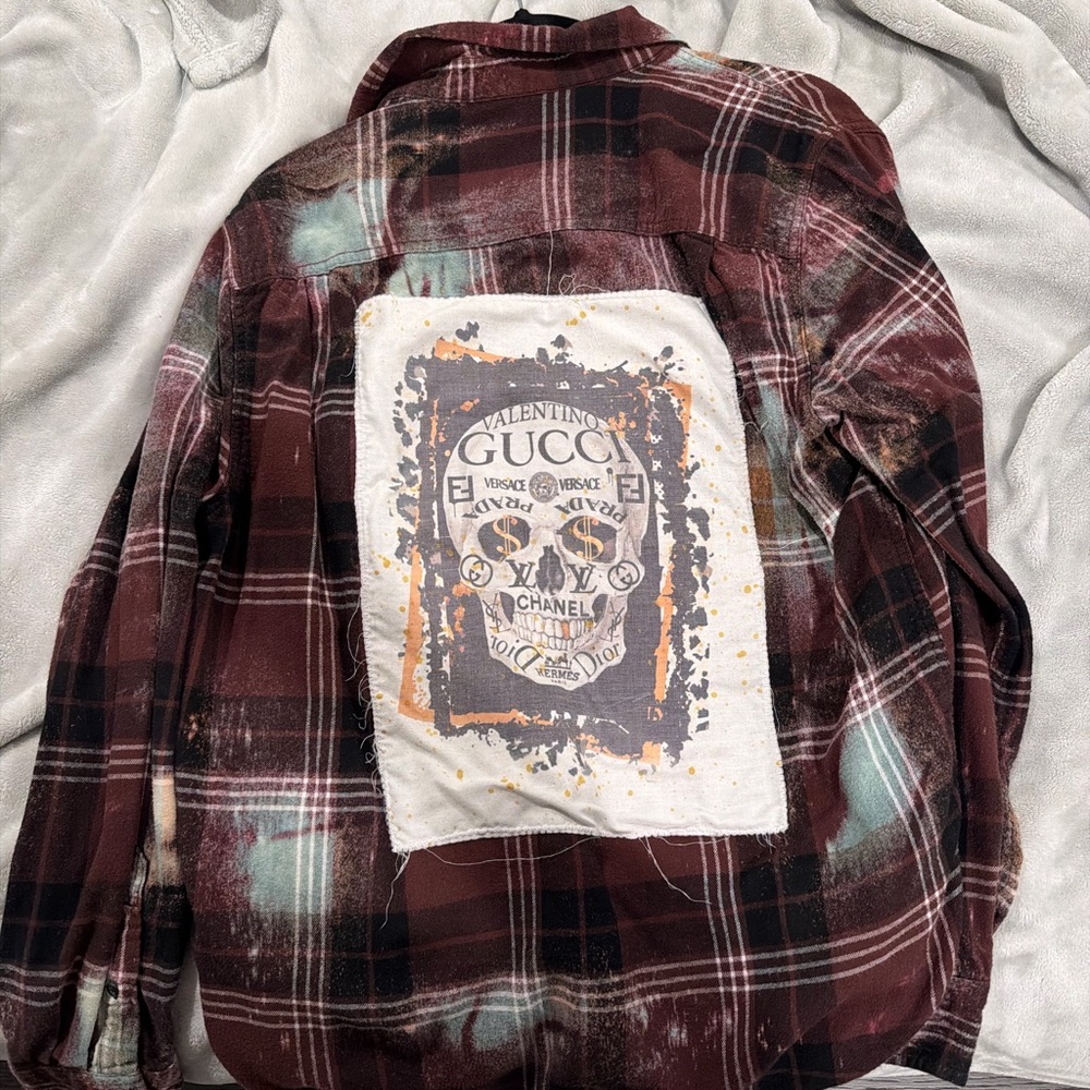 Plaid Flannel Shirt with Graphic Patch